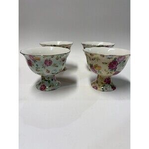 Gracie China Charity Collection Floral Pedestal Dessert Bowls Set 4 Rose Gold